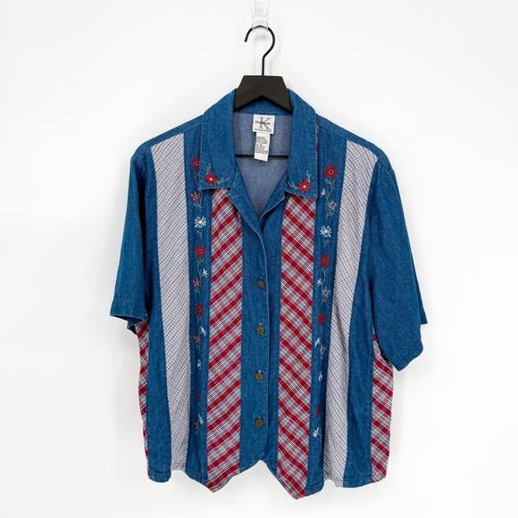 Vintage Stephanie K Americana Denim Button Down Top XL - Picture 1 of 7